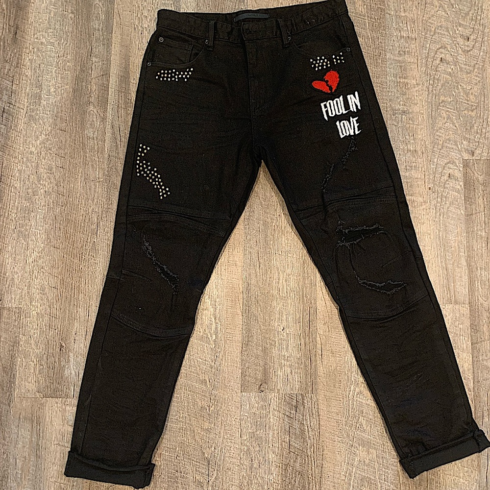 Kloud 9 New York Men Jeans Black Distressed Denim Fool In Love